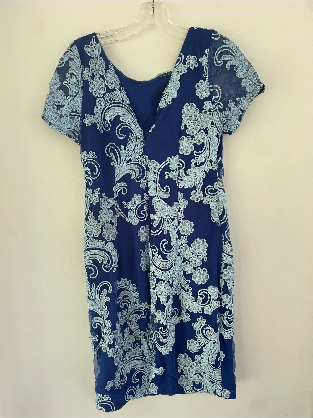 JS Collections Soutache Sky Elegant Navy Blue & Light Blue Lace-Overlay Dress 14 - Picture 13 of 13